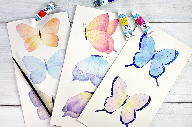 Watercolor butterfly. Set of 24 high-quality hand-painted cliparts.