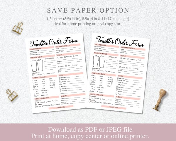 SunRayArt Designs - Printable Tumbler Order Form Template