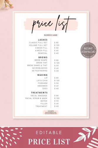 SunRayArt Designs - Price List Editable Template, Small Business Forms
