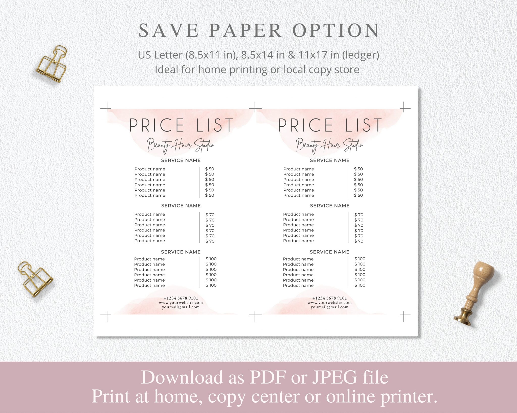 SunRayArt Designs - Price List Template, Editable Price Guide