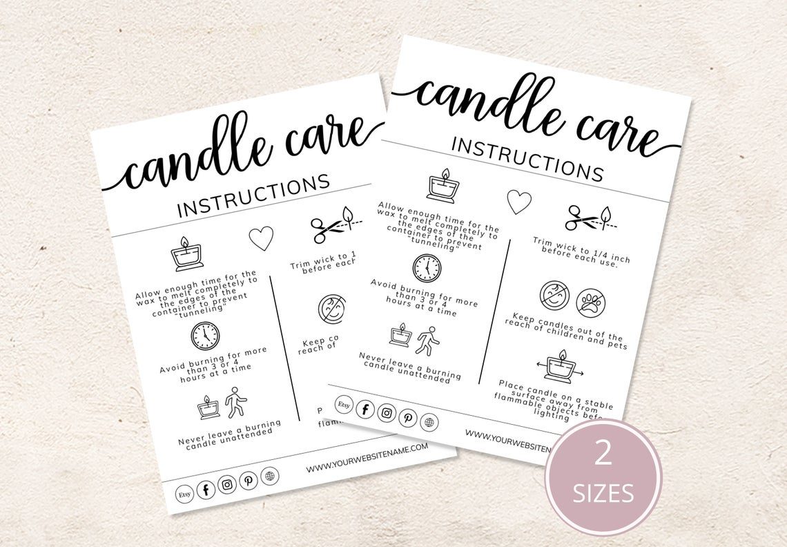 Candle Care Insert Candle Care Instructions Candle Care and Thank you Card Template Candle Safety Editable Candle Care Card