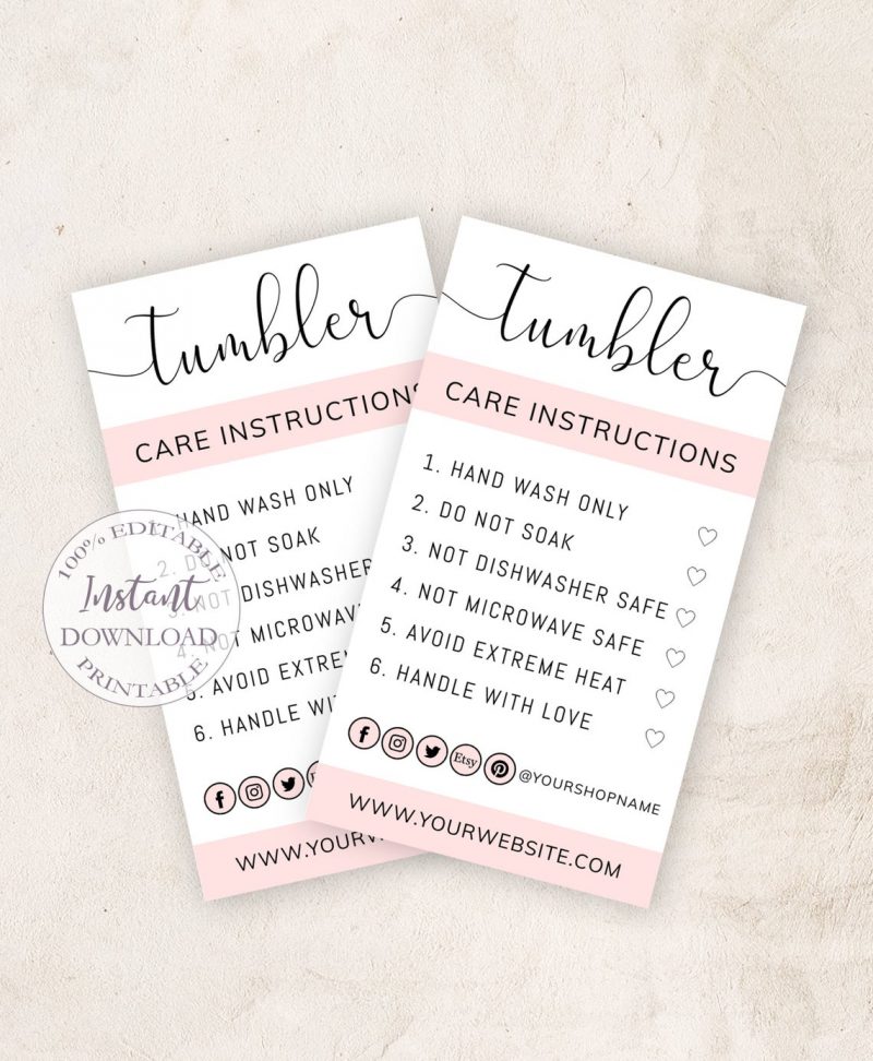free printable care tubbler care card