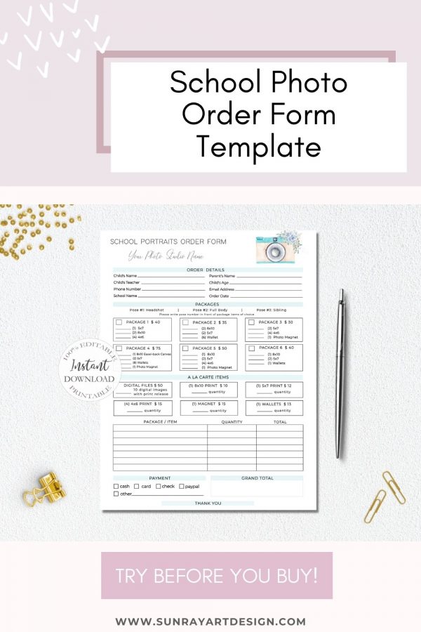 SunRayArt Designs - Custom Order Form Template, Editable Forms