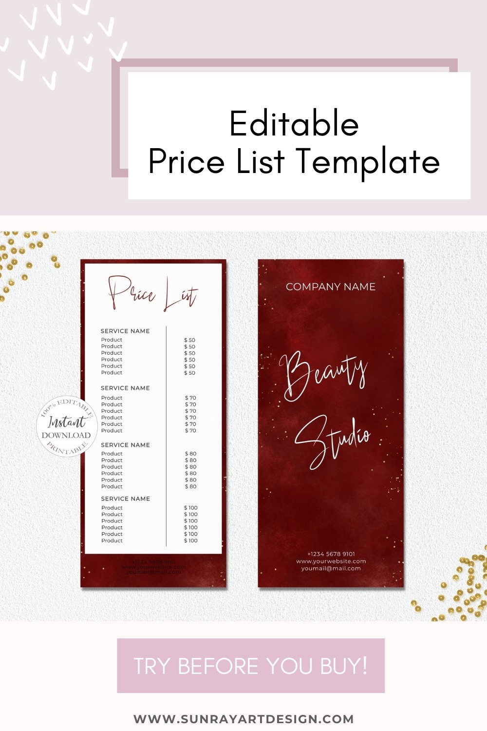 SunRayArt Designs - Price List Template, Editable Price Sheet
