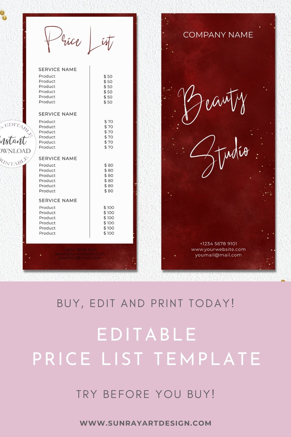 SunRayArt Designs - Price List Template,Editable Price Sheet