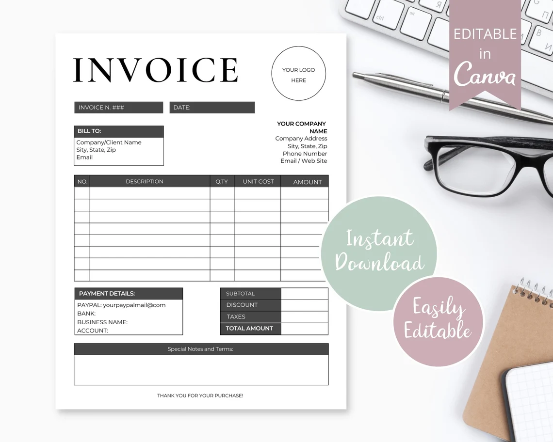 invoice canva template editable