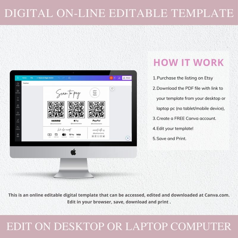 Editable Qr Permit Scan Qr Code Sign I Editable Canva Template, Scan To Pay Template