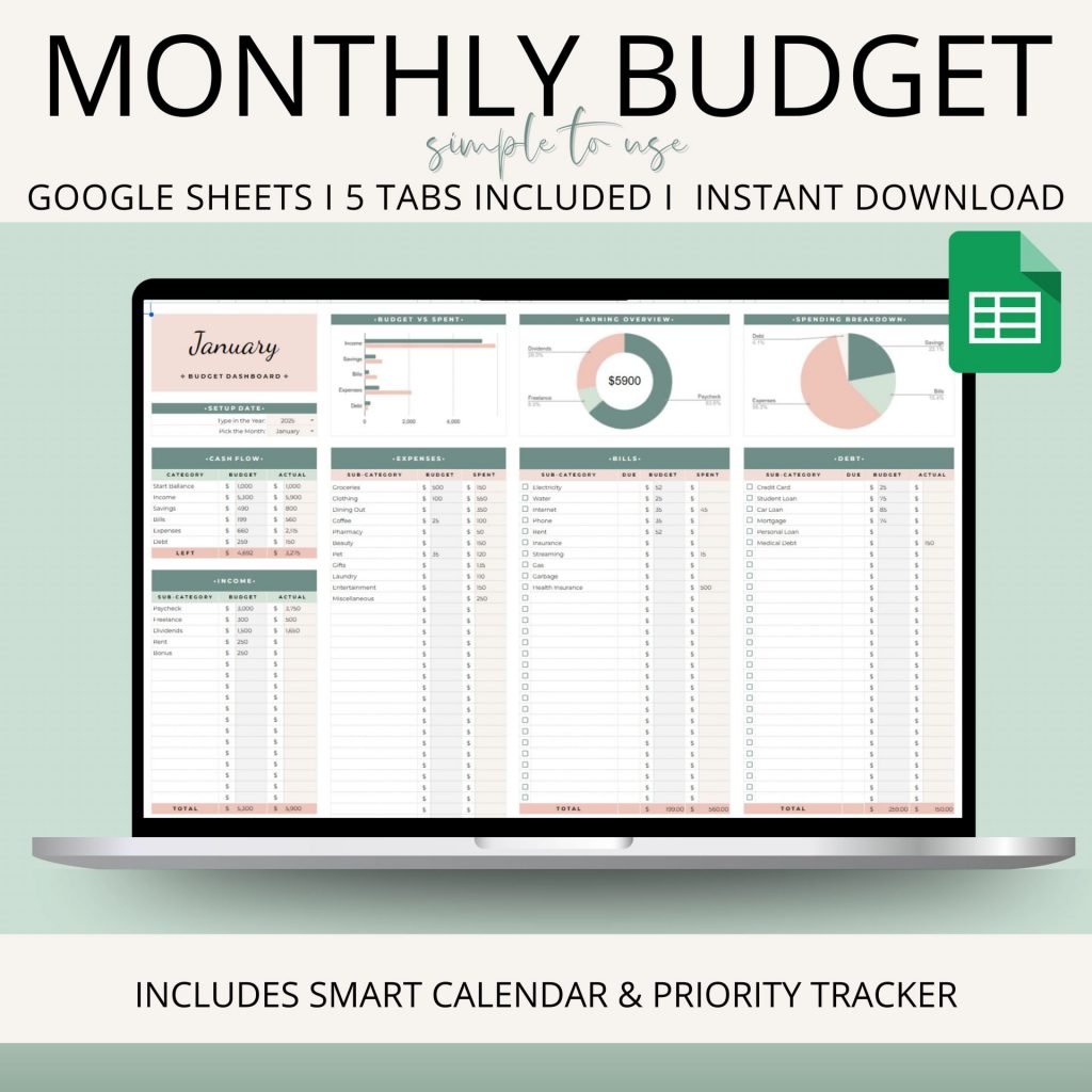 monthly budget google sheets planner