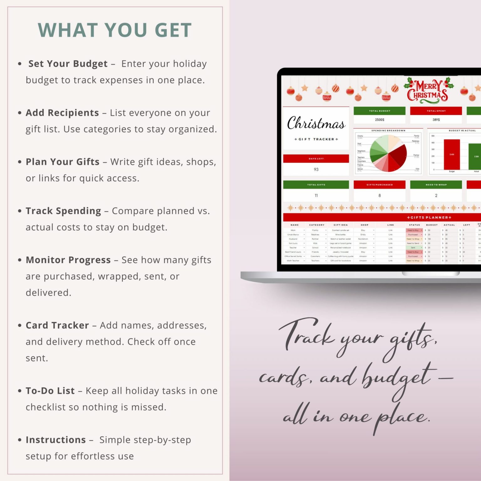 Christmas Gift Tracker | Google Sheets Budget Planner