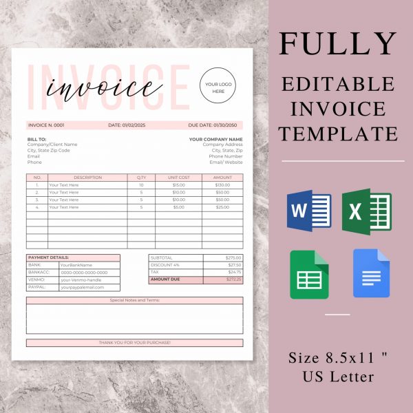 Invoice Template for Google, Excel and Word