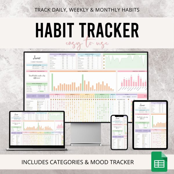 Habit Tracker for Google Sheets | Daily Routine & Goals