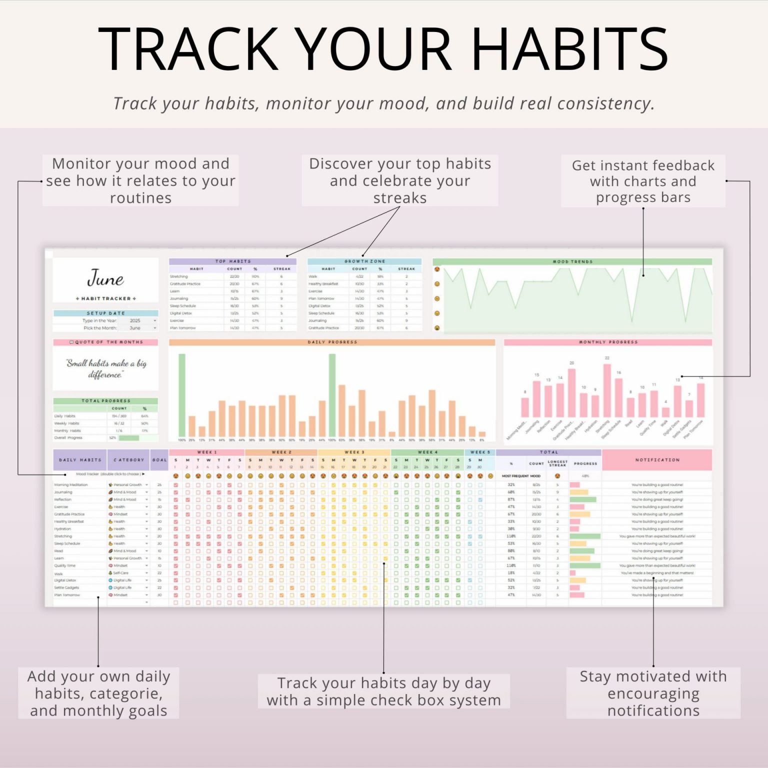 Habit Tracker for Google Sheets | Daily Routine & Goals