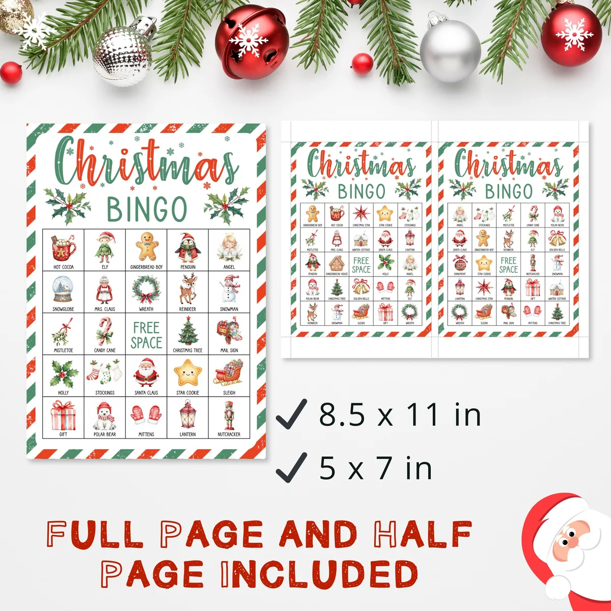 Christmas picture bingo as full page and half page printables