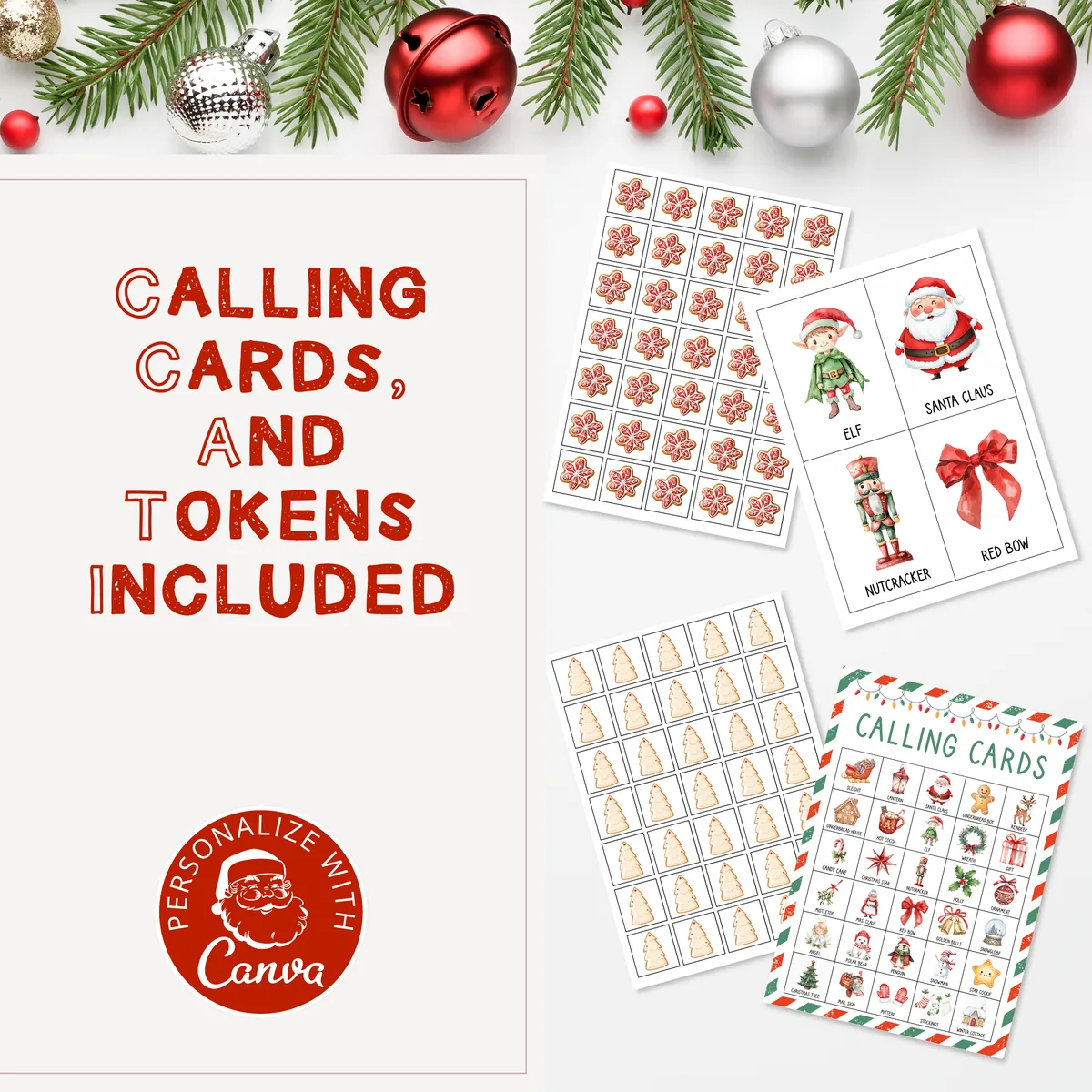 Christmas picture bingo calling cards and tokens
