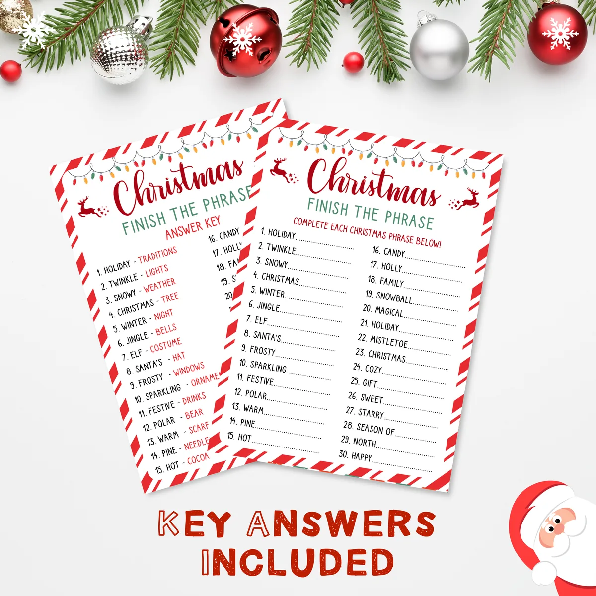 Christmas Finish the Phrase game with answer key