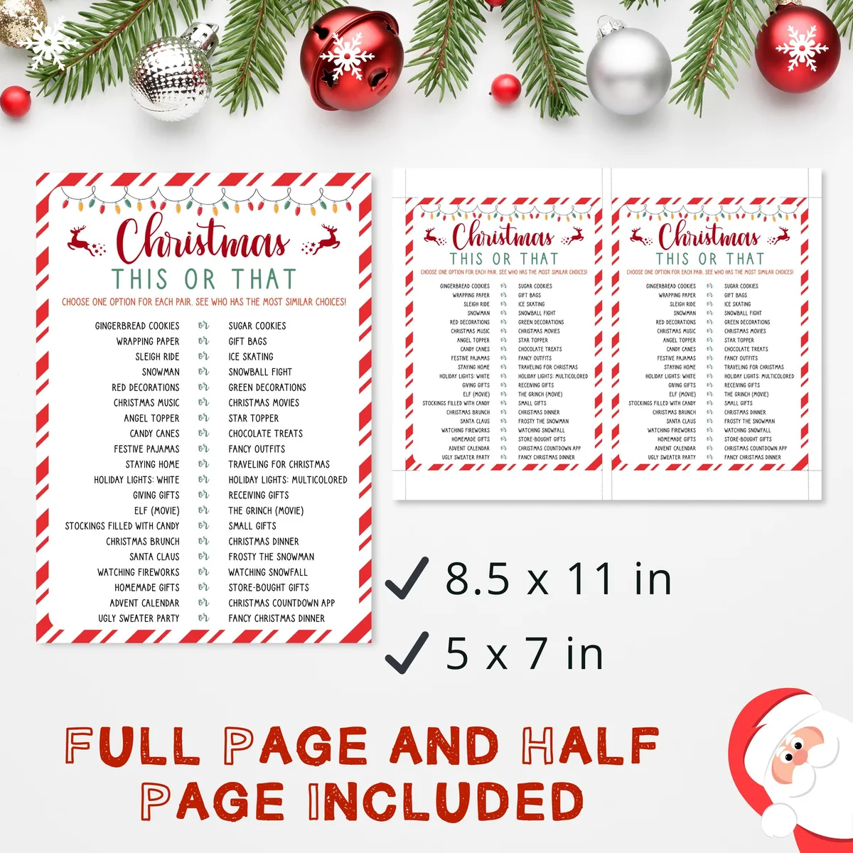 Christmas This or That game as full page and half page printables